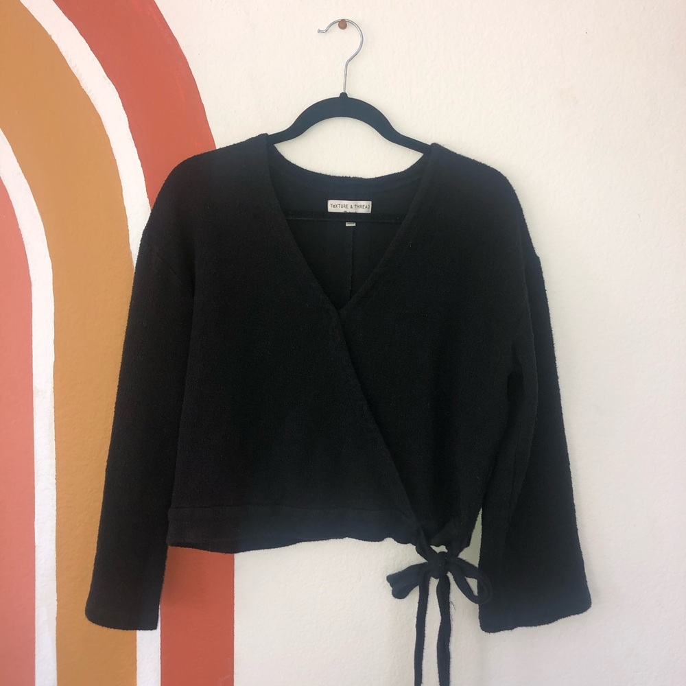 Madewell Black Wrap/Tie Shirt w/ Bell Sleeves